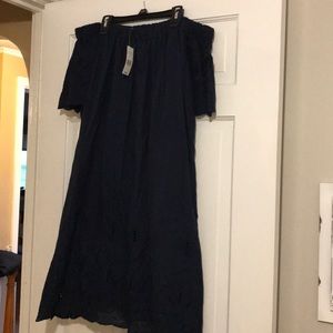 Mia and Tess strapless eyelet dress in Navy